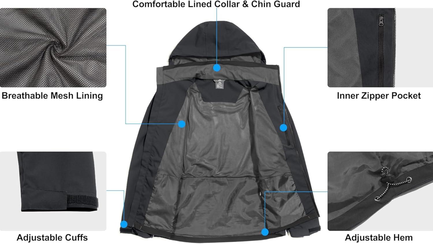 imageLittle Donkey Andy Mens Waterproof Rain Jacket Lightweight Windbreaker Hooded Jacket Packable Raincoat for Outdoor HikingBasic Dark Grey