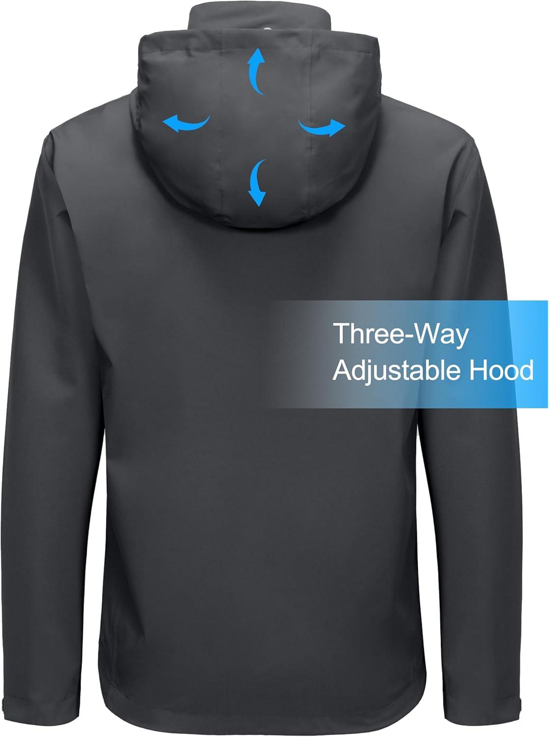 imageLittle Donkey Andy Mens Waterproof Rain Jacket Lightweight Windbreaker Hooded Jacket Packable Raincoat for Outdoor HikingBasic Dark Grey