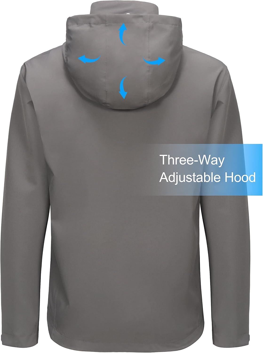 imageLittle Donkey Andy Mens Waterproof Rain Jacket Lightweight Windbreaker Hooded Jacket Packable Raincoat for Outdoor HikingBasic Grey