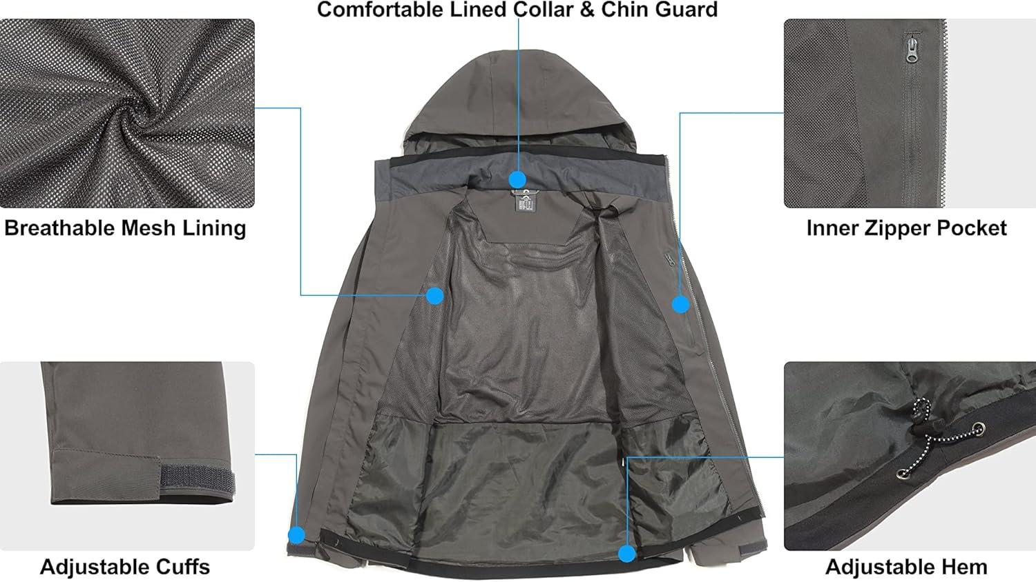 imageLittle Donkey Andy Mens Waterproof Rain Jacket Lightweight Windbreaker Hooded Jacket Packable Raincoat for Outdoor HikingBasic Grey