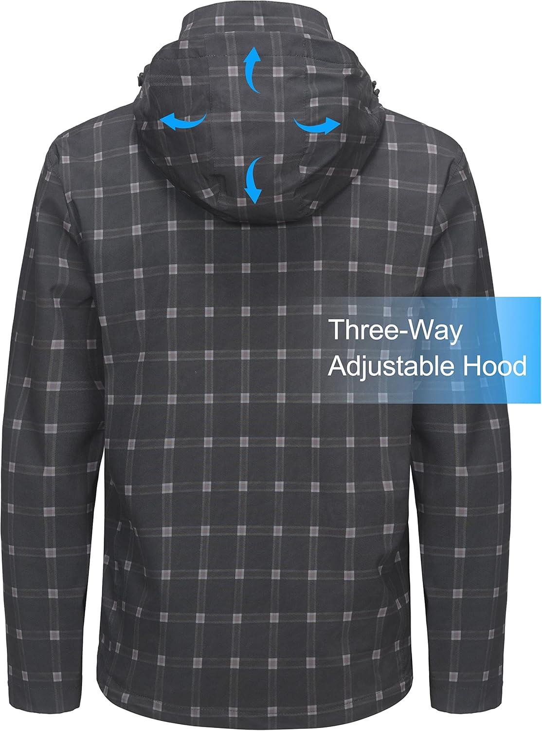 imageLittle Donkey Andy Mens Waterproof Rain Jacket Lightweight Windbreaker Hooded Jacket Packable Raincoat for Outdoor HikingBlack Plaid