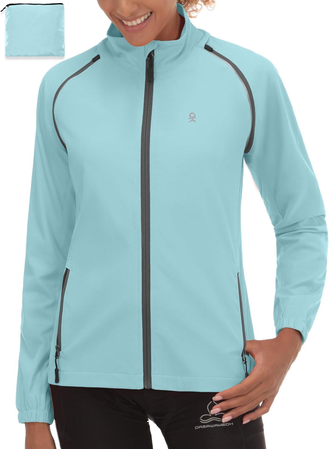 imageLittle Donkey Andy Womens Lightweight Waterproof Cycling Jacket with Removable Sleeves for Biking Running GolfBlue Glow