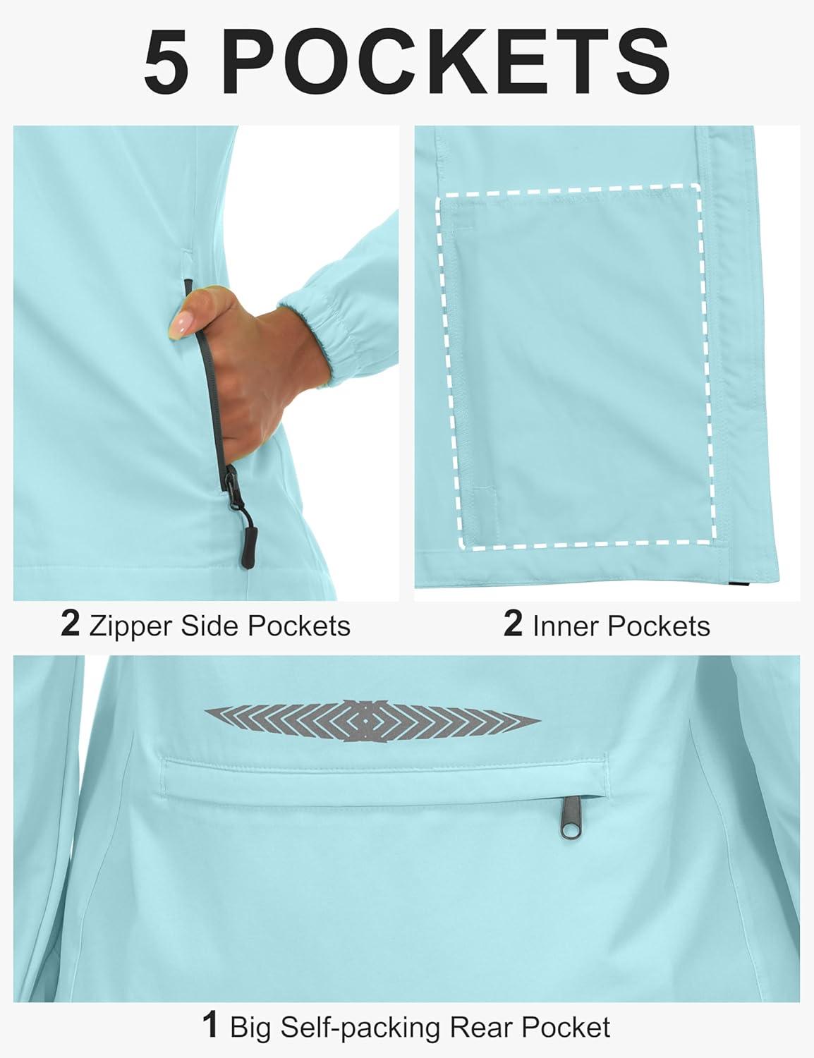 imageLittle Donkey Andy Womens Lightweight Waterproof Cycling Jacket with Removable Sleeves for Biking Running GolfBlue Glow