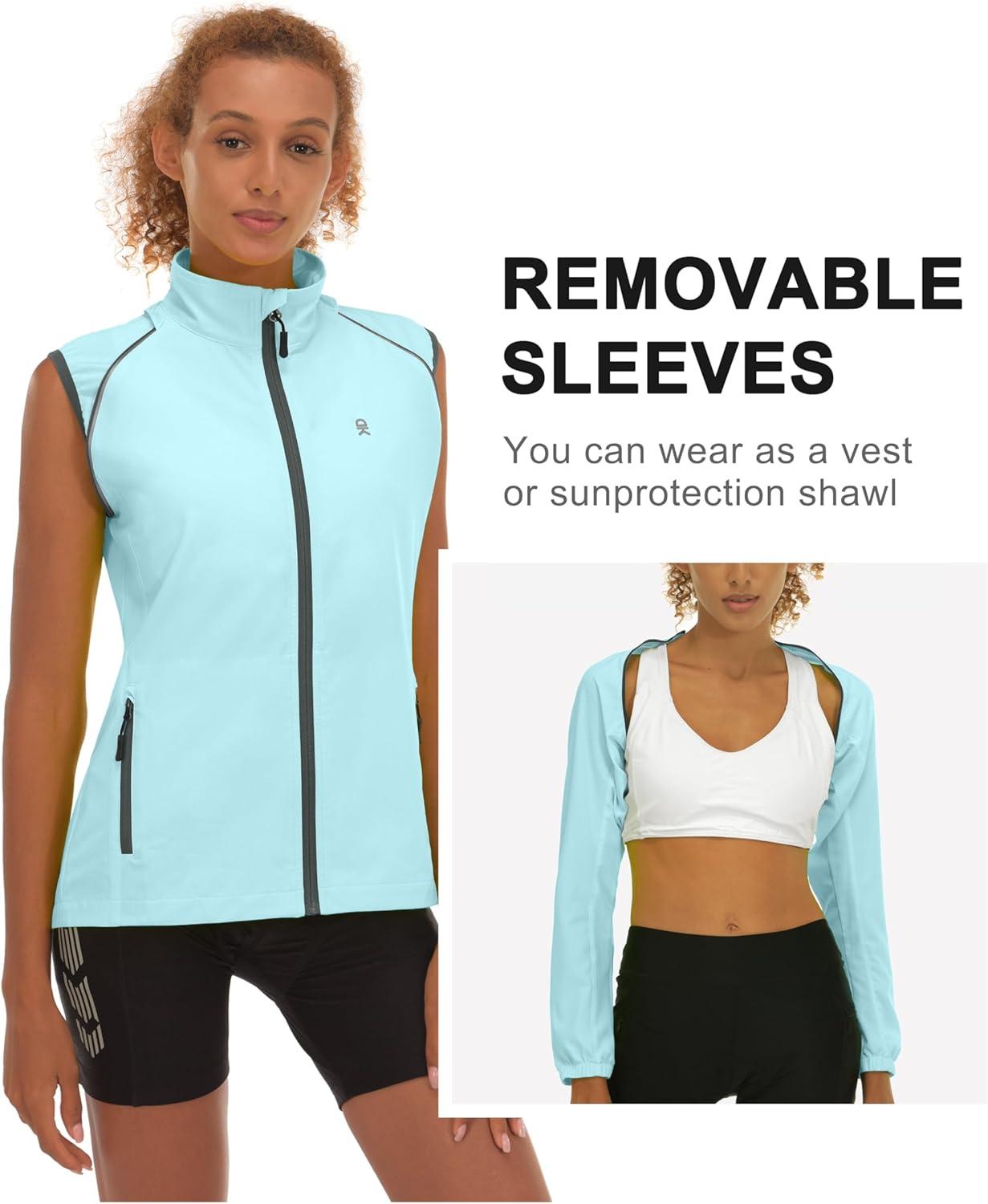 imageLittle Donkey Andy Womens Lightweight Waterproof Cycling Jacket with Removable Sleeves for Biking Running GolfBlue Glow