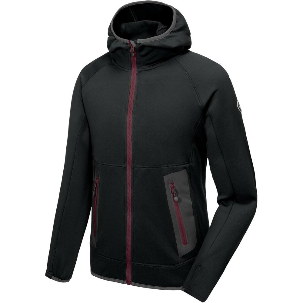 imageLittle Donkey Andy Mens Fleece Lined Running Thumb Hole Jacket Winter Stretch Hoodies Full Zip Up Hooded Coat Workout HikingBlack