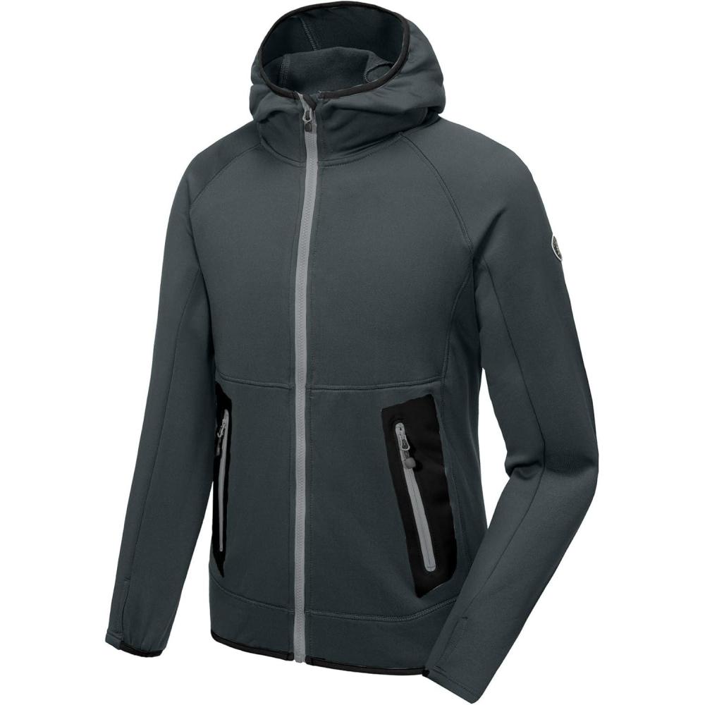 imageLittle Donkey Andy Mens Fleece Lined Running Thumb Hole Jacket Winter Stretch Hoodies Full Zip Up Hooded Coat Workout HikingDark Grey