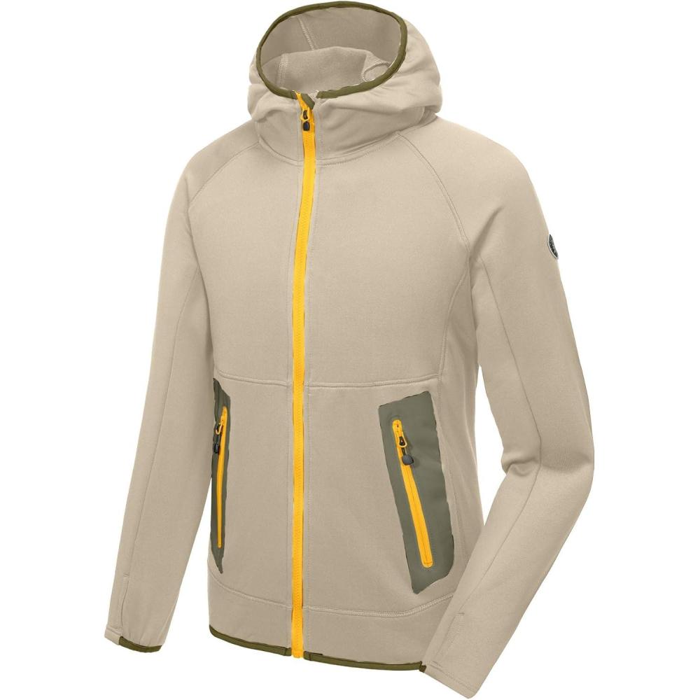 imageLittle Donkey Andy Mens Fleece Lined Running Thumb Hole Jacket Winter Stretch Hoodies Full Zip Up Hooded Coat Workout HikingLight Khaki