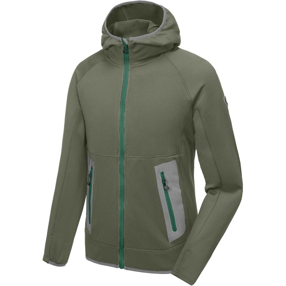 imageLittle Donkey Andy Mens Fleece Lined Running Thumb Hole Jacket Winter Stretch Hoodies Full Zip Up Hooded Coat Workout HikingSage Green