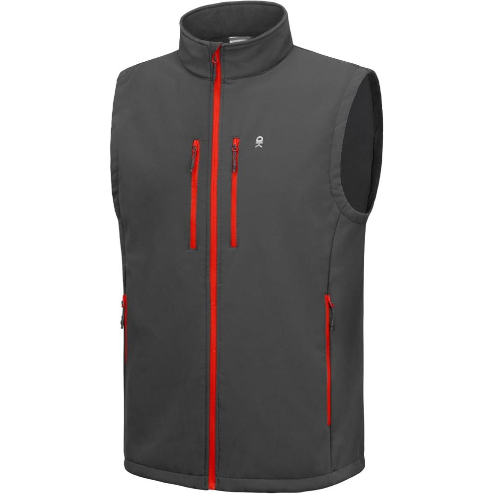 imageLittle Donkey Andy Mens Lightweight Fleece Softshell Vest Windproof Sleeveless Jacket Outerwear with Zipper PocketsDark Grey
