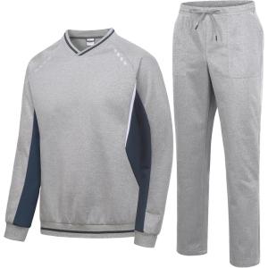 Little Donkey Andy Men’s Sweatsuit V Neck Tracksuit 2 Piece Jogger Outfits Straight Leg Sweatpants Set Athletic Matching Suit(Greyish-blue)