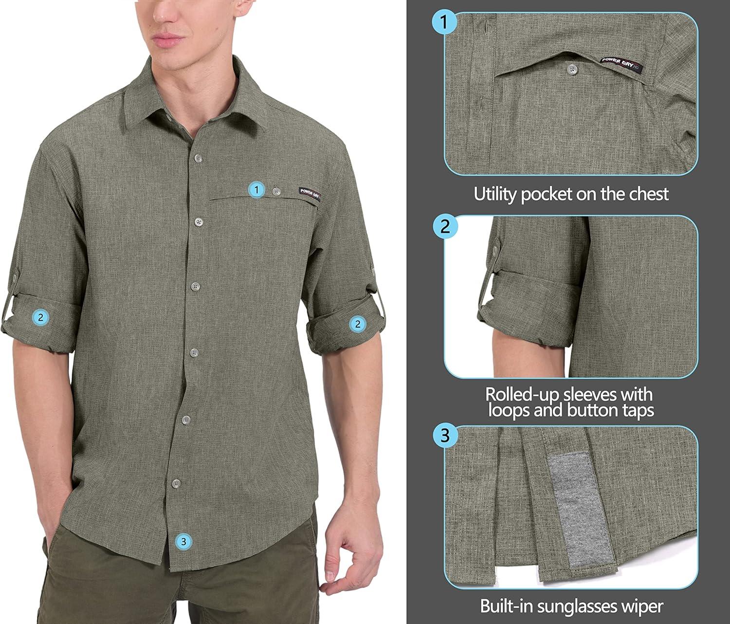 imageLittle Donkey Andy Mens UPF 50 UV Protection Shirt Breathable Long Sleeve Fishing Hiking Shirt AirHoles TechSage Heather