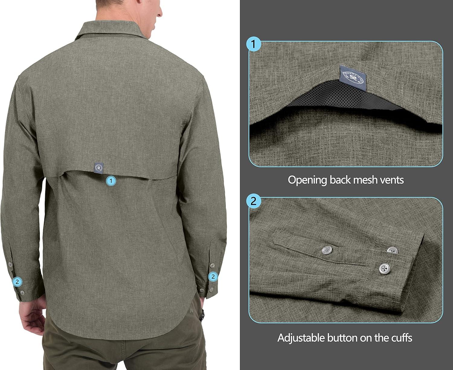 imageLittle Donkey Andy Mens UPF 50 UV Protection Shirt Breathable Long Sleeve Fishing Hiking Shirt AirHoles TechSage Heather