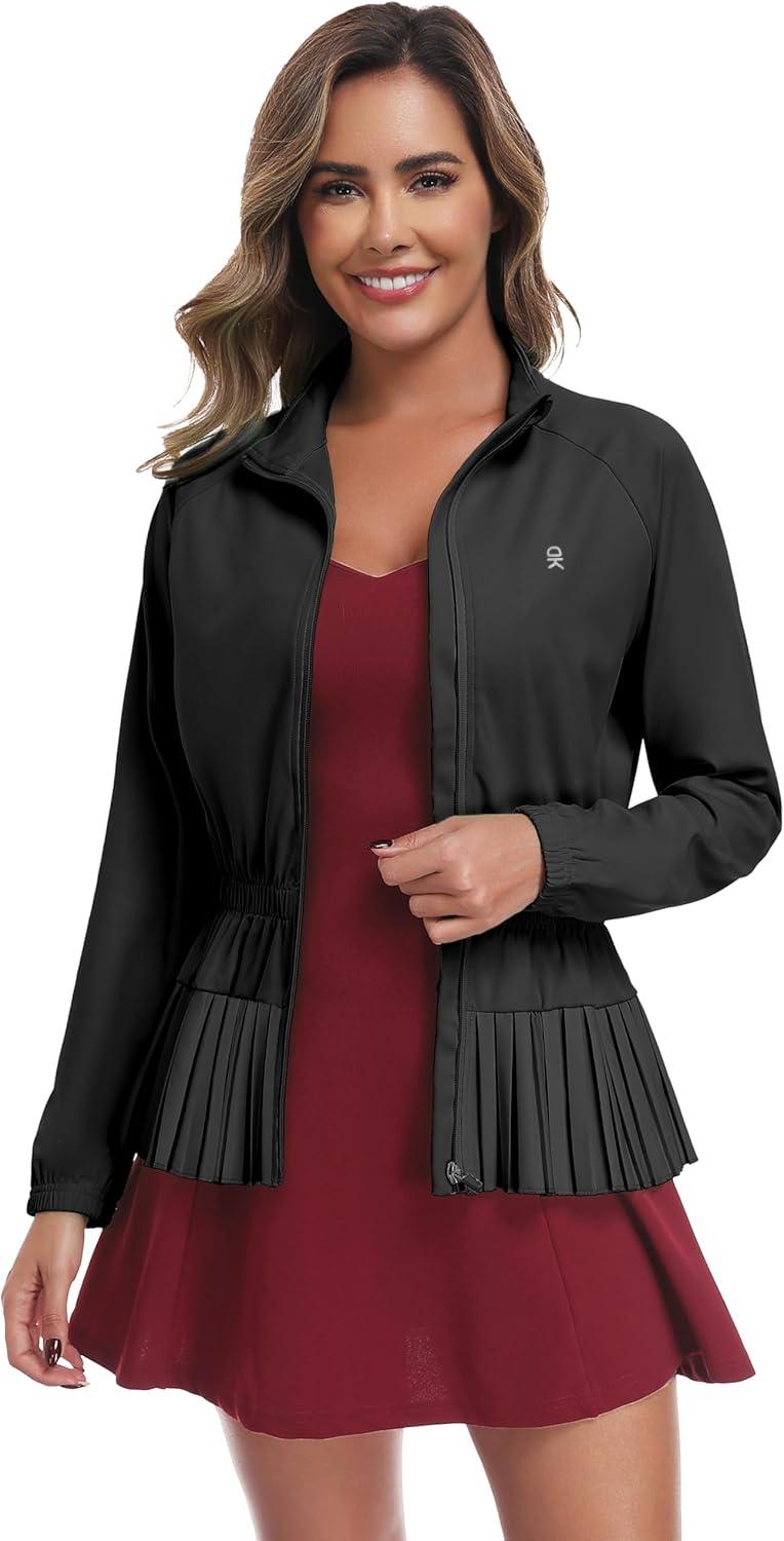 imageLittle Donkey Andy Womens Casual Jacket Long Sleeve Hiking Athletic Golf Jackets UPF 50 Sun Shirt with Elastic WaistbandBlack