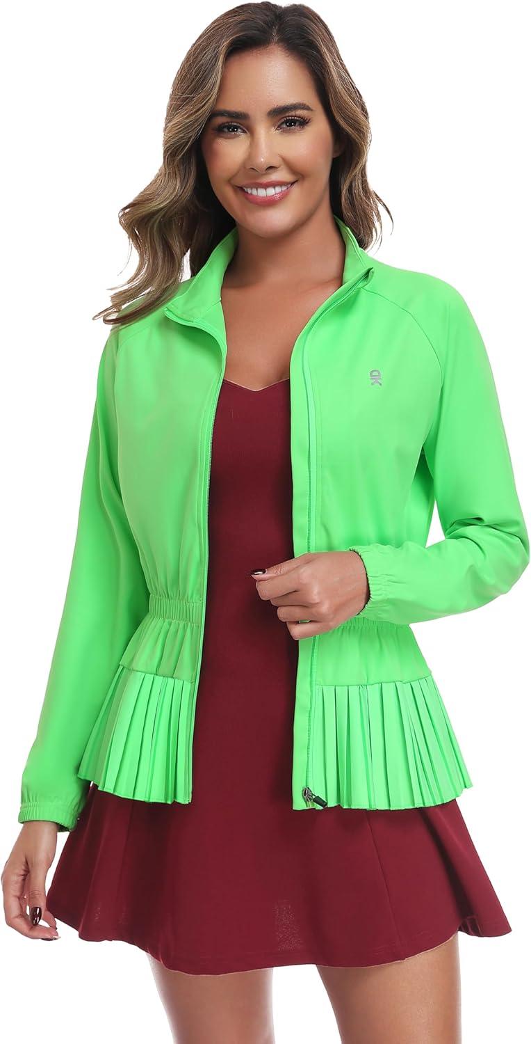 imageLittle Donkey Andy Womens Casual Jacket Long Sleeve Hiking Athletic Golf Jackets UPF 50 Sun Shirt with Elastic WaistbandFluorescent Green