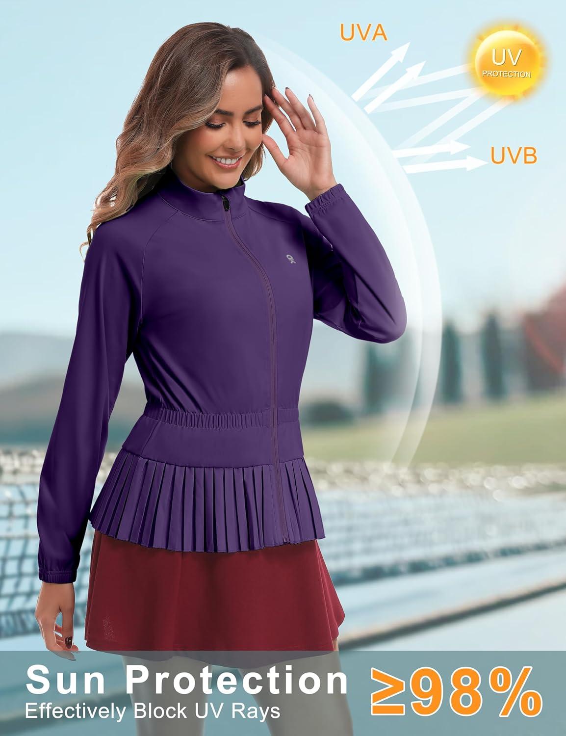 imageLittle Donkey Andy Womens Casual Jacket Long Sleeve Hiking Athletic Golf Jackets UPF 50 Sun Shirt with Elastic WaistbandPurple