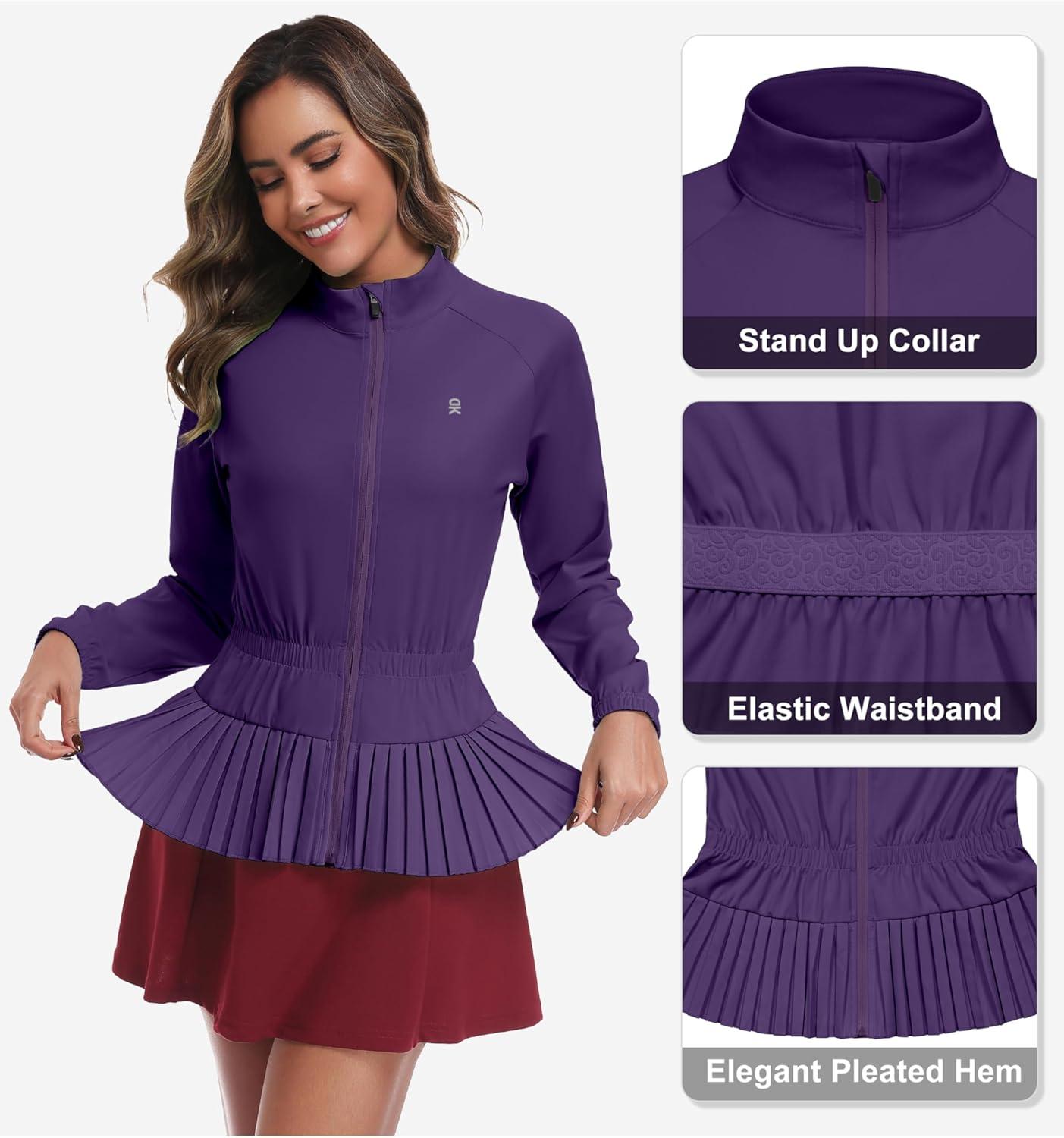 imageLittle Donkey Andy Womens Casual Jacket Long Sleeve Hiking Athletic Golf Jackets UPF 50 Sun Shirt with Elastic WaistbandPurple