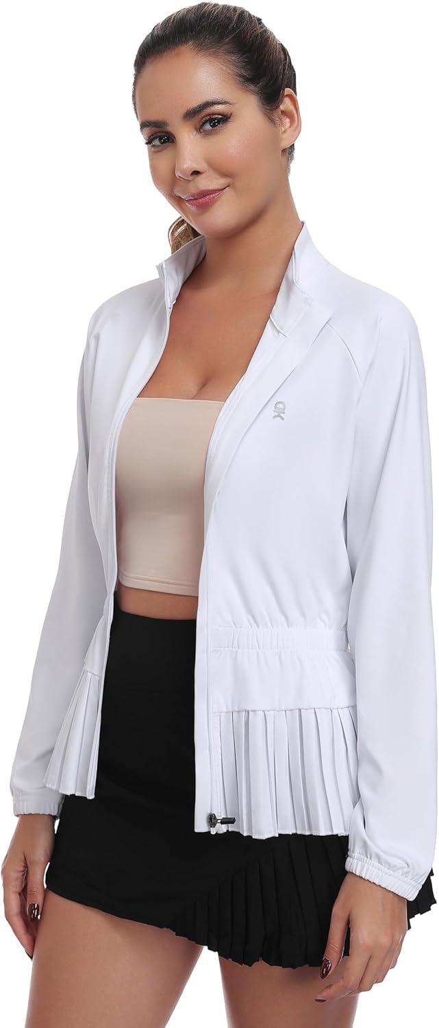 imageLittle Donkey Andy Womens Casual Jacket Long Sleeve Hiking Athletic Golf Jackets UPF 50 Sun Shirt with Elastic WaistbandWhite