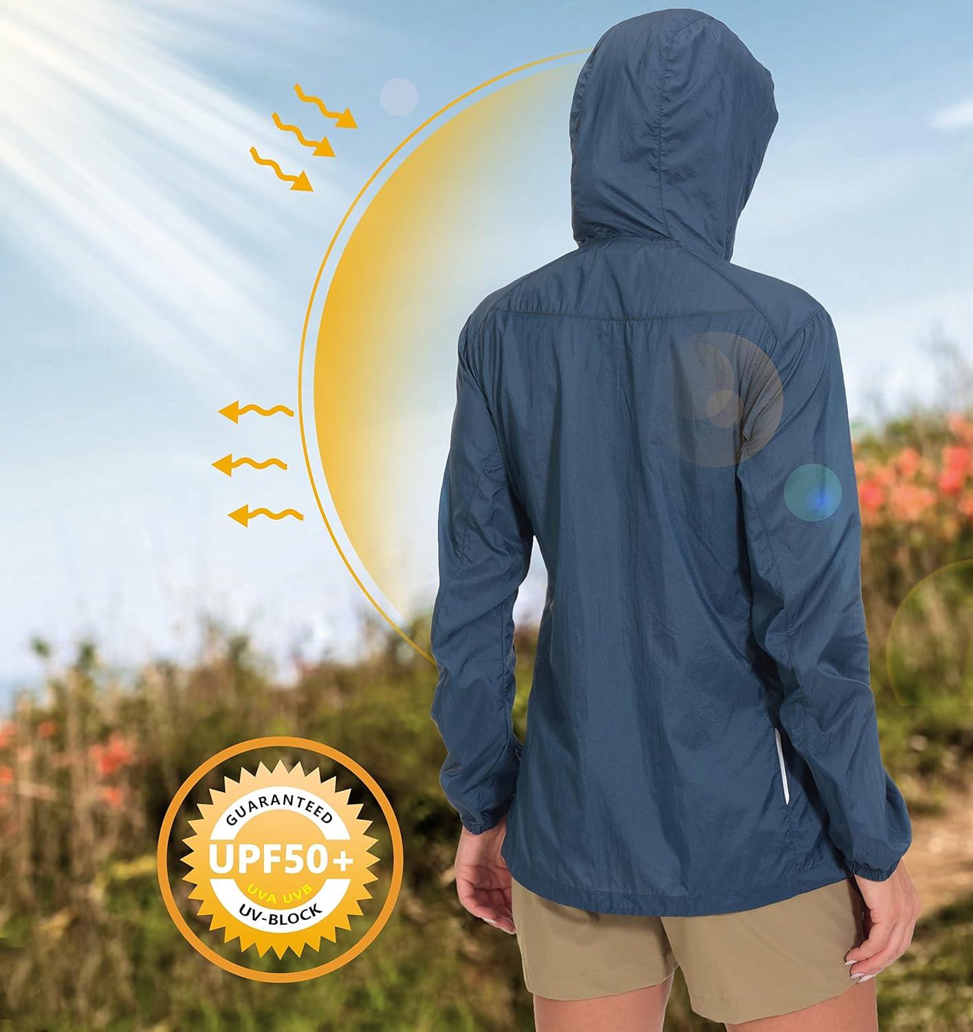imageLittle Donkey Andy Womens Full Zip Sun Protection Hoodie Jacket Long Sleeve Shirt Running Hiking Golf Water Repellent UPF501 Navy Blue