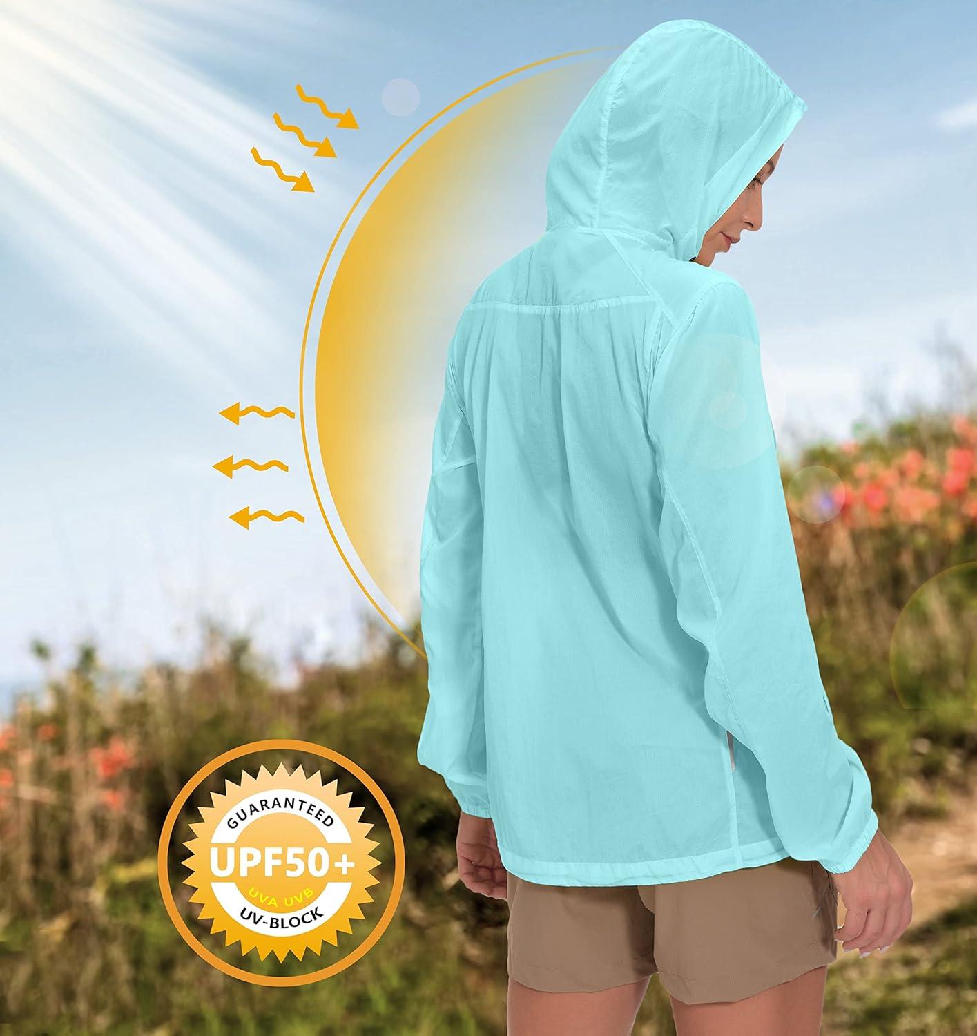 imageLittle Donkey Andy Womens Full Zip Sun Protection Hoodie Jacket Long Sleeve Shirt Running Hiking Golf Water Repellent UPF502 Light Blue