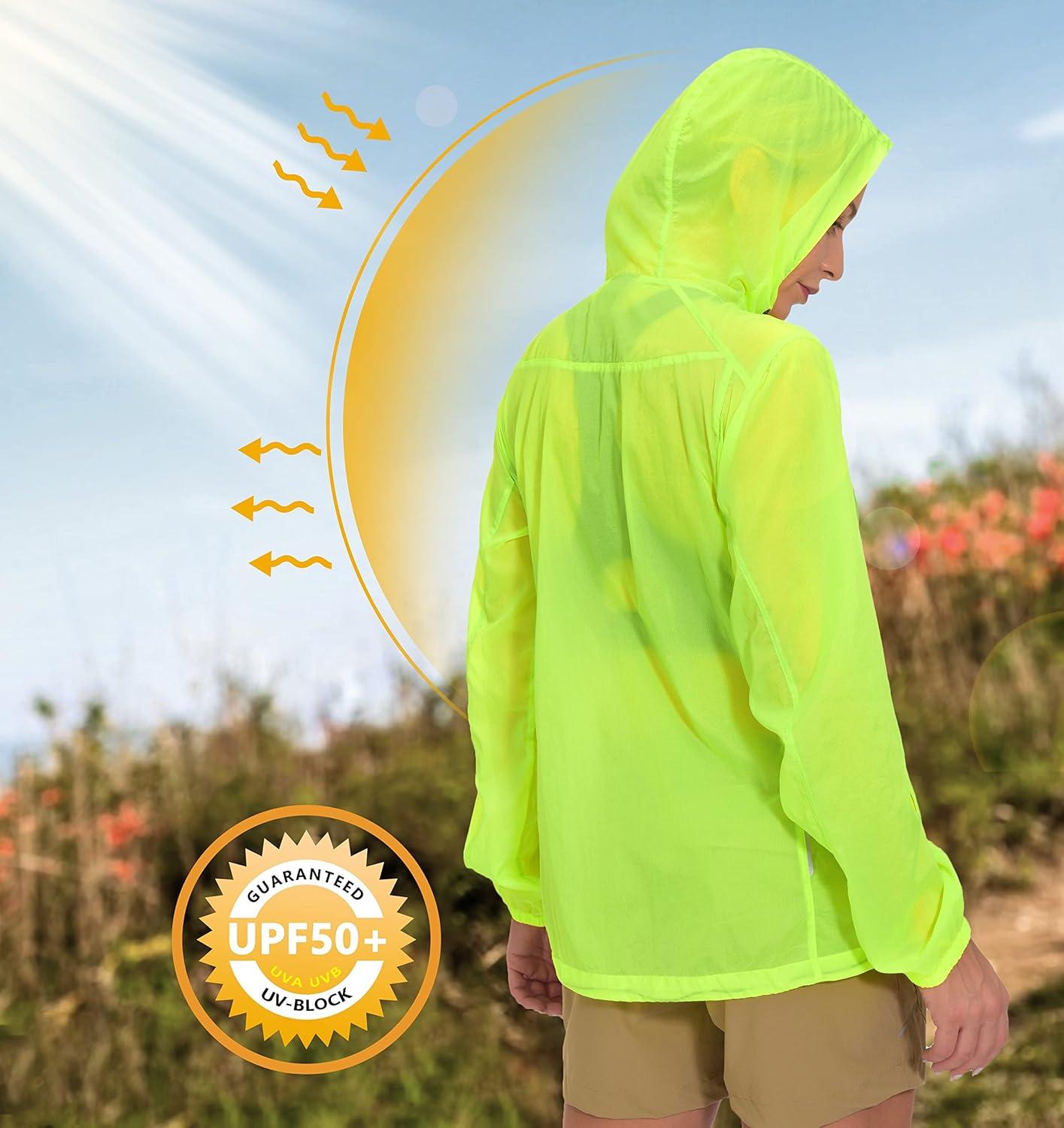 imageLittle Donkey Andy Womens Full Zip Sun Protection Hoodie Jacket Long Sleeve Shirt Running Hiking Golf Water Repellent UPF503 Fluorescent Yellow