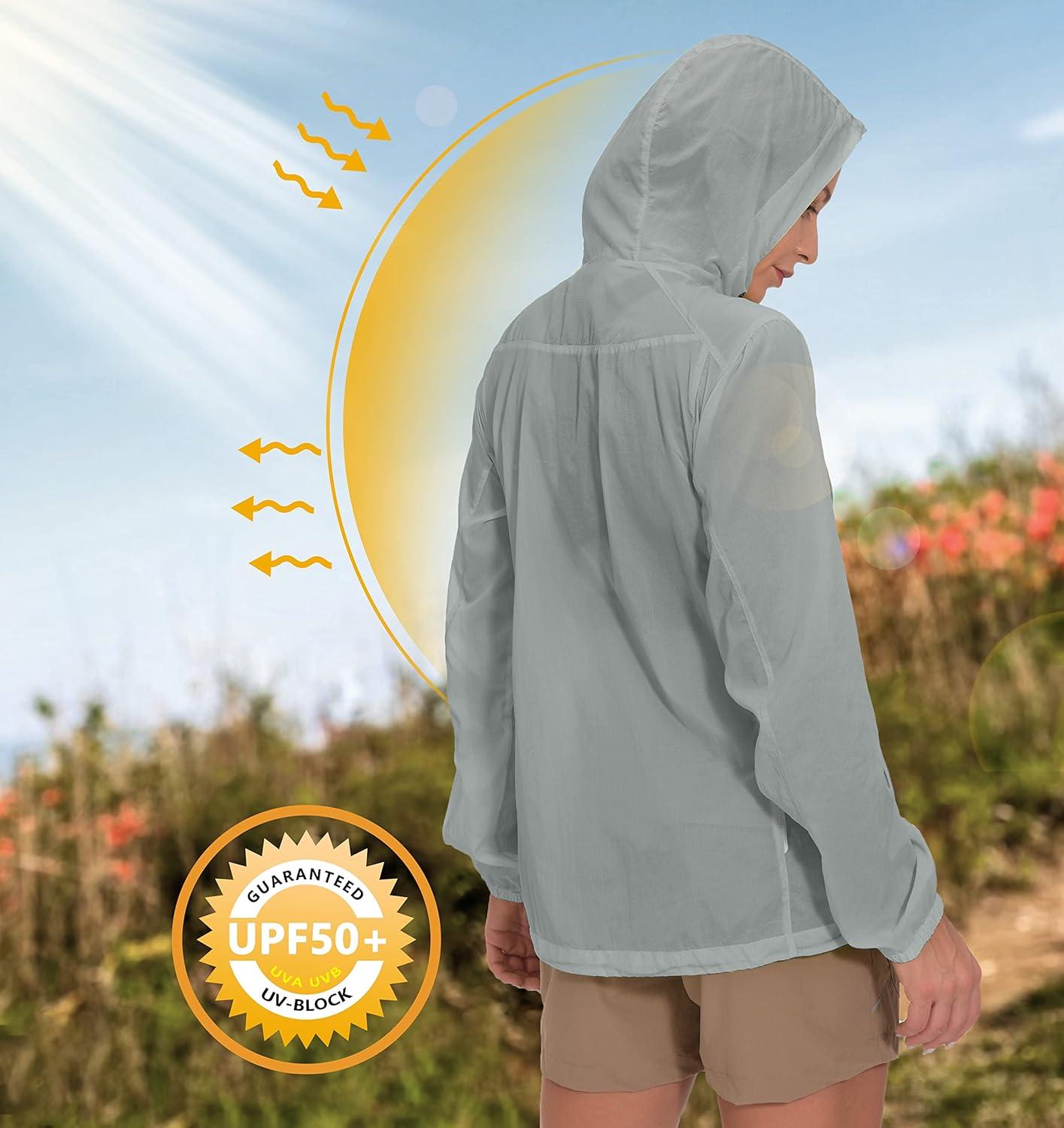 imageLittle Donkey Andy Womens Full Zip Sun Protection Hoodie Jacket Long Sleeve Shirt Running Hiking Golf Water Repellent UPF506 Gray