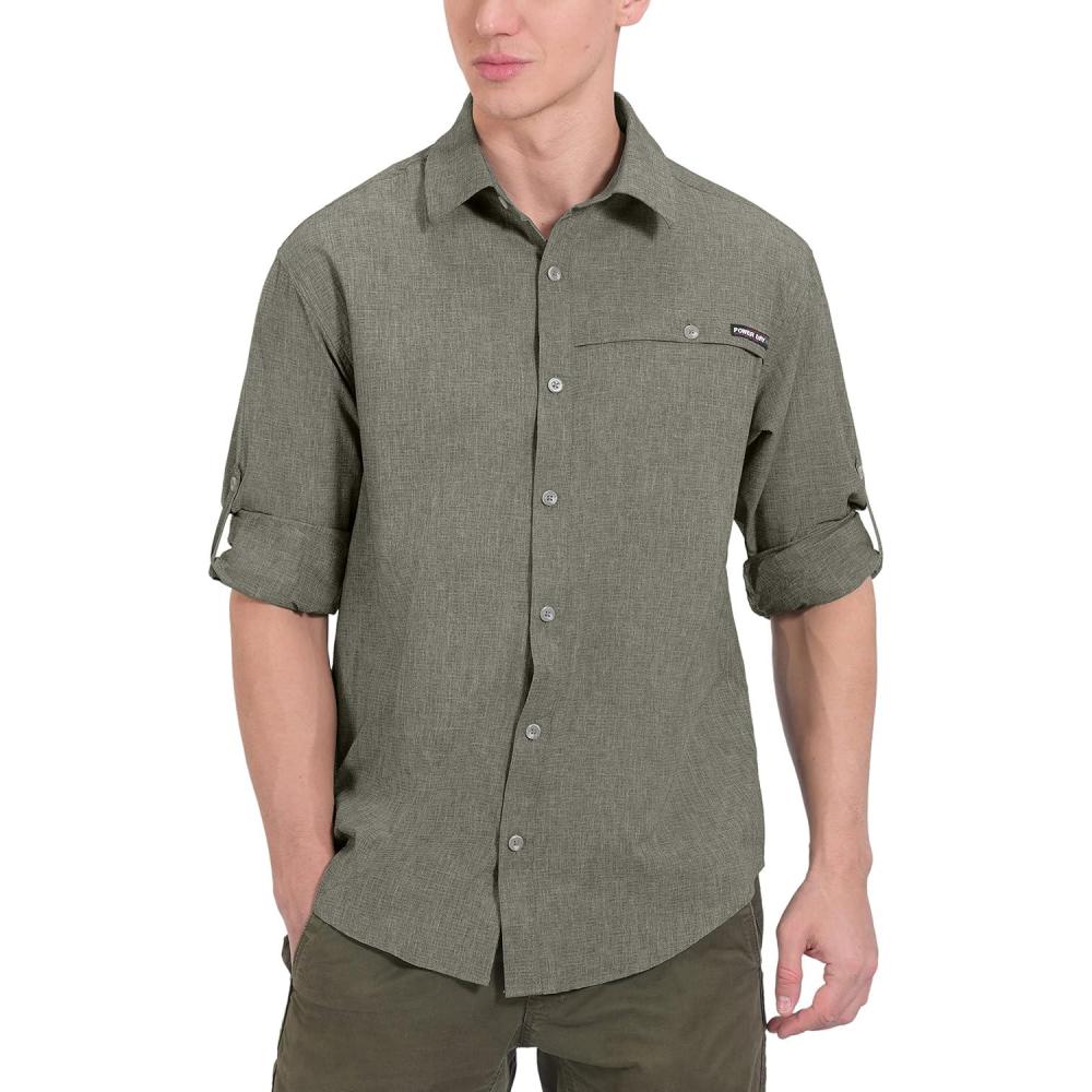 imageLittle Donkey Andy Mens UPF 50 UV Protection Shirt Breathable Long Sleeve Fishing Hiking Shirt AirHoles TechSage Heather