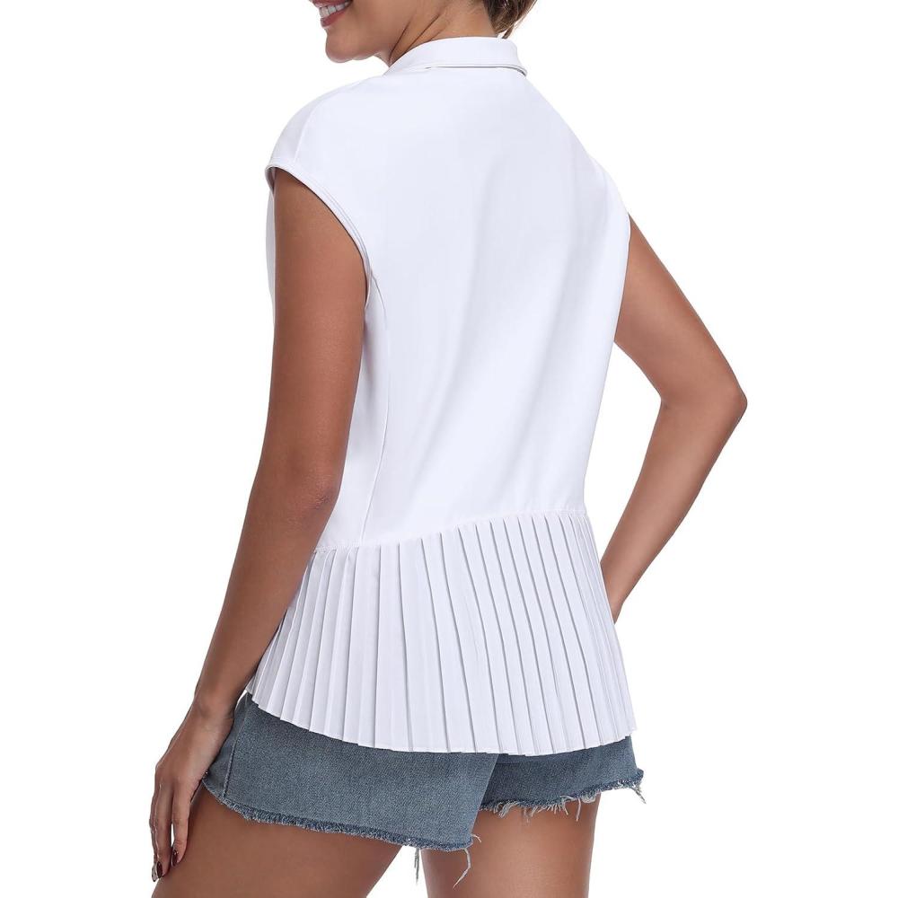 imageLittle Donkey Andy Womens Golf Vest Outerwear with Pleated Hem Sleeveless Athletic Jacket for Running Yoga TennisCap Sleevewhite