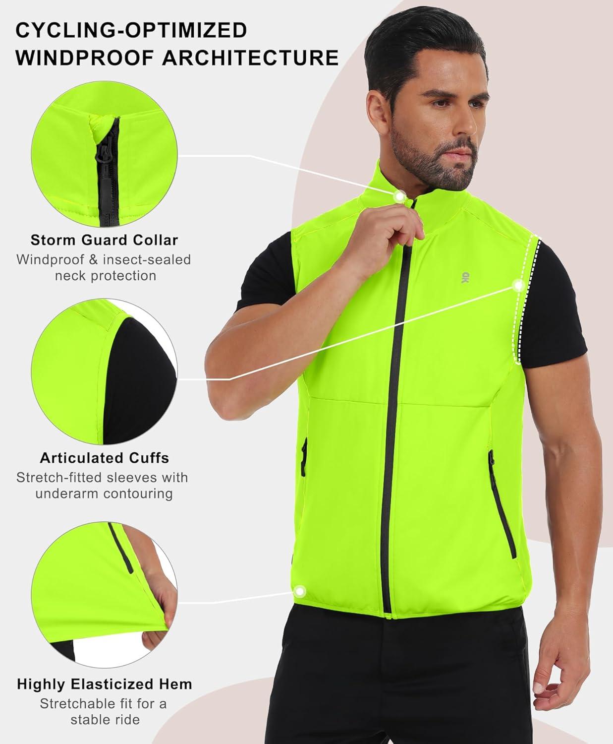 imageLittle Donkey Andy Mens Waterresistant Outerwear Vests Stretch Windproof Vest for Cycling Running GolfReflective Yellow