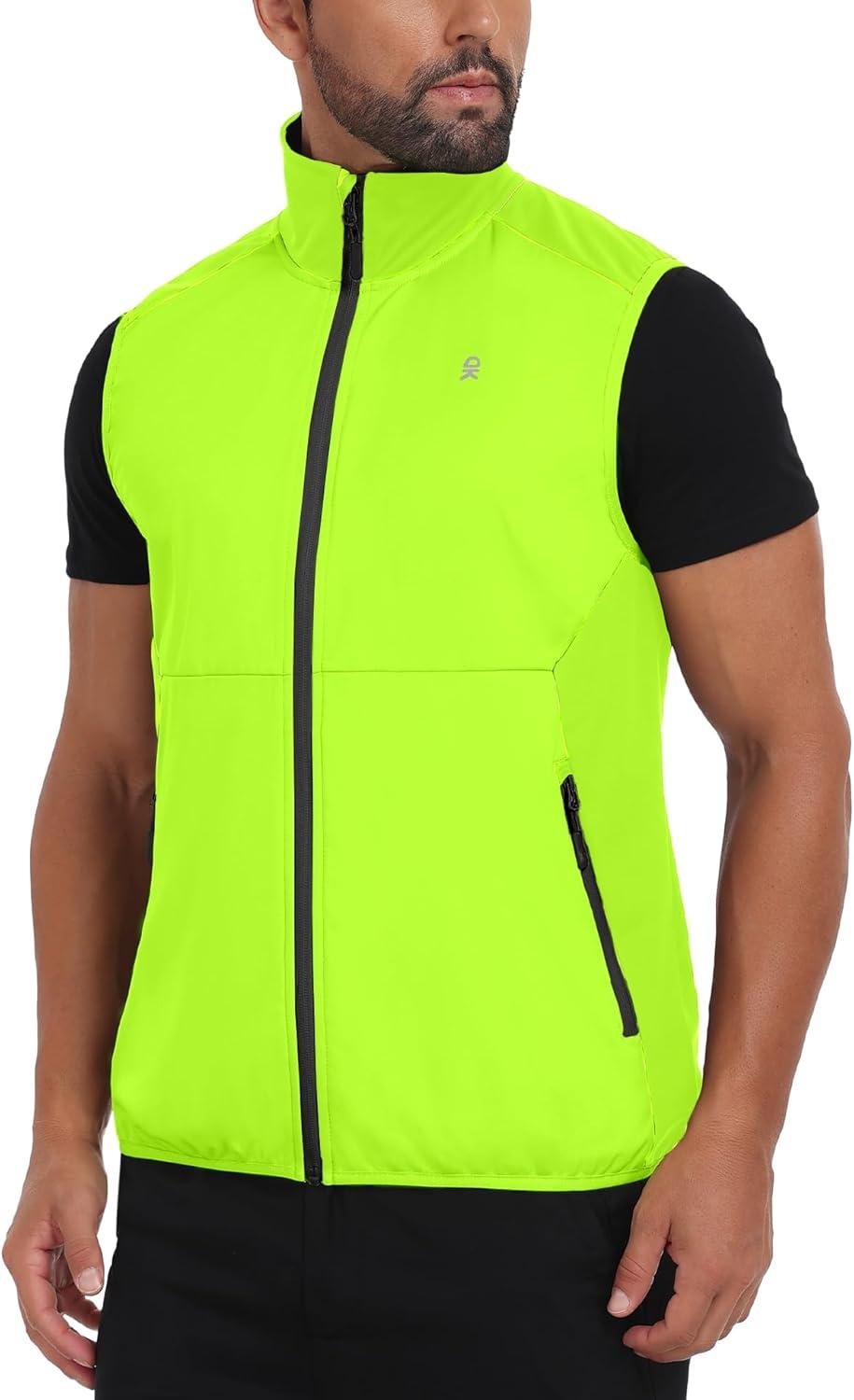 imageLittle Donkey Andy Mens Waterresistant Outerwear Vests Stretch Windproof Vest for Cycling Running GolfReflective Yellow