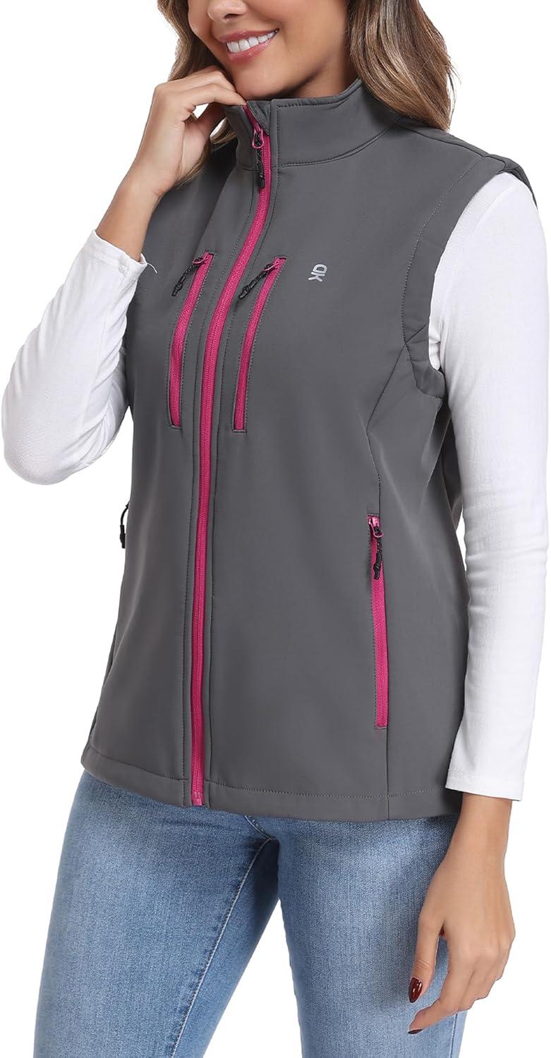 imageLittle Donkey Andy Womens Lightweight Vest Fleece Softshell Vest Windproof Sleeveless Jacket Outerwear with 6 Zipper PocketsGrey