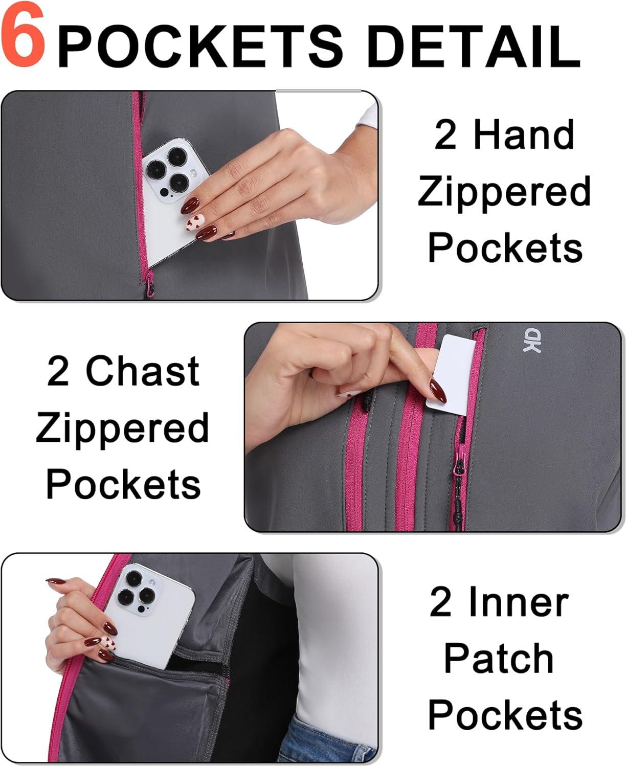 imageLittle Donkey Andy Womens Lightweight Vest Fleece Softshell Vest Windproof Sleeveless Jacket Outerwear with 6 Zipper PocketsGrey
