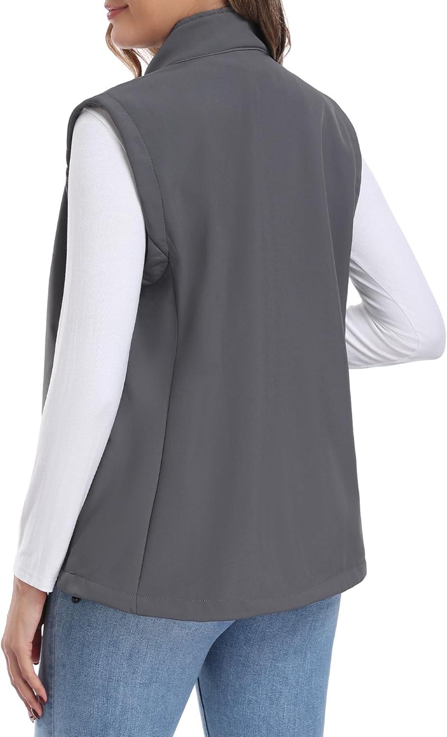 imageLittle Donkey Andy Womens Lightweight Vest Fleece Softshell Vest Windproof Sleeveless Jacket Outerwear with 6 Zipper PocketsGrey
