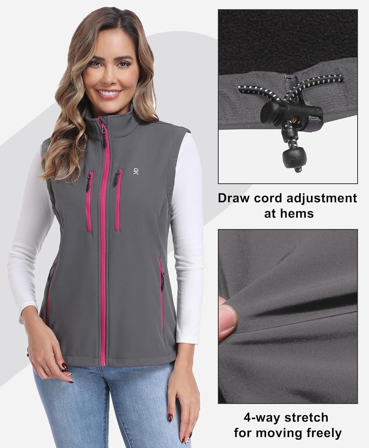 imageLittle Donkey Andy Womens Lightweight Vest Fleece Softshell Vest Windproof Sleeveless Jacket Outerwear with 6 Zipper PocketsGrey