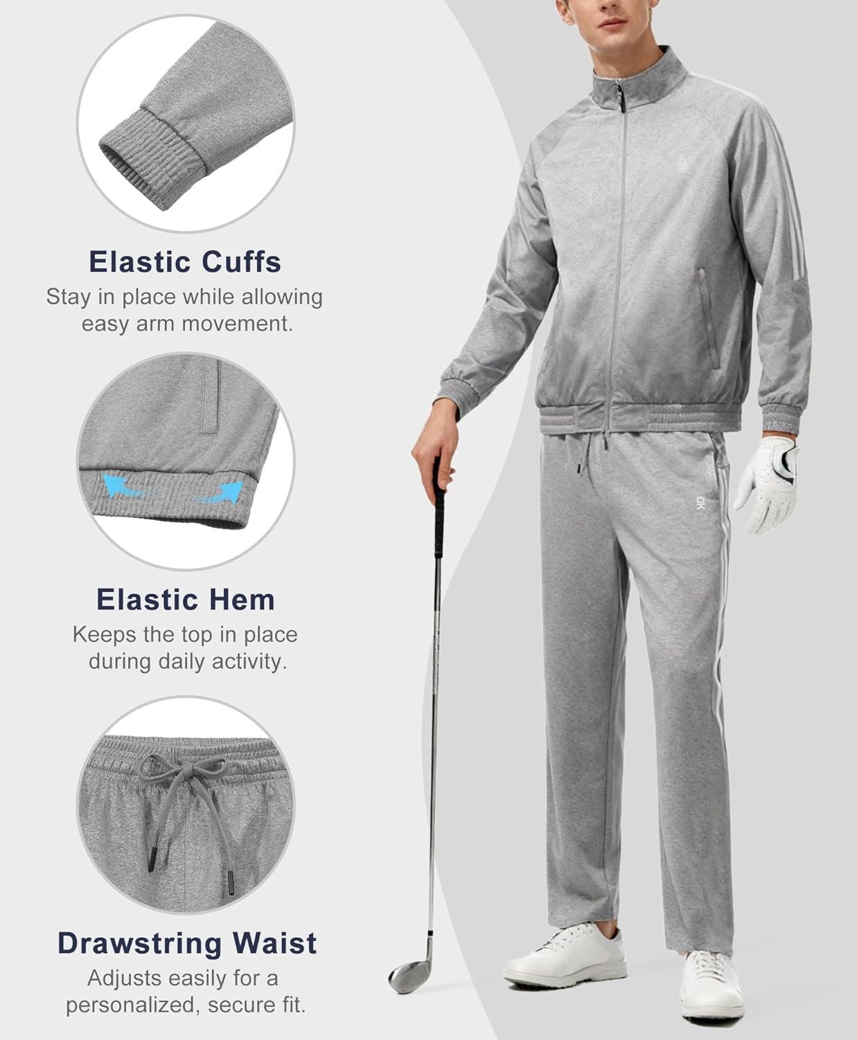 imageLittle Donkey Andy Mens Sweatsuit Jogger Tracksuit 2 Piece Athletic Outfit Straight Leg Sweatpant Set Full Zip Matching SuitLight Gray