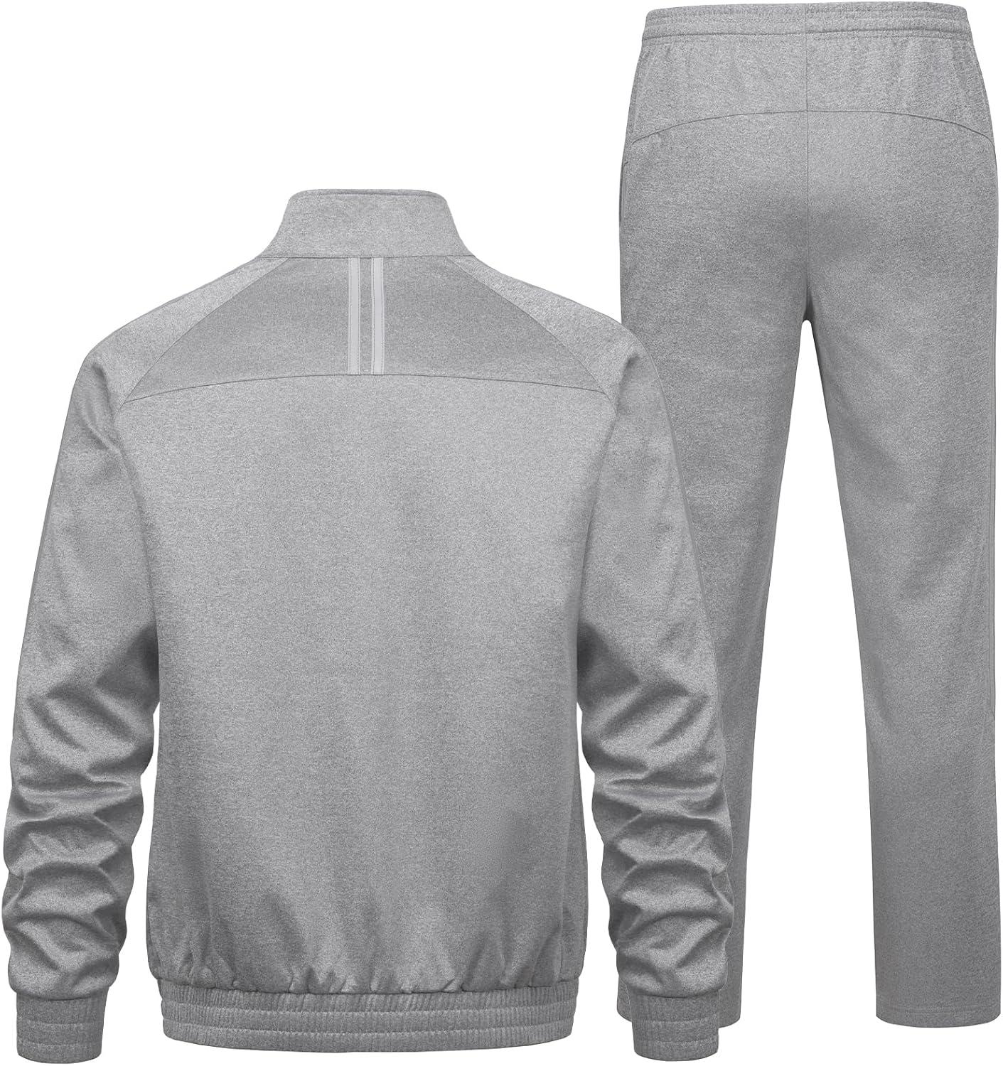 imageLittle Donkey Andy Mens Sweatsuit Jogger Tracksuit 2 Piece Athletic Outfit Straight Leg Sweatpant Set Full Zip Matching SuitLight Gray