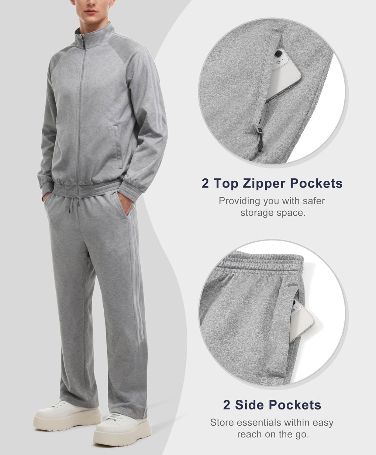imageLittle Donkey Andy Mens Sweatsuit Jogger Tracksuit 2 Piece Athletic Outfit Straight Leg Sweatpant Set Full Zip Matching SuitLight Gray