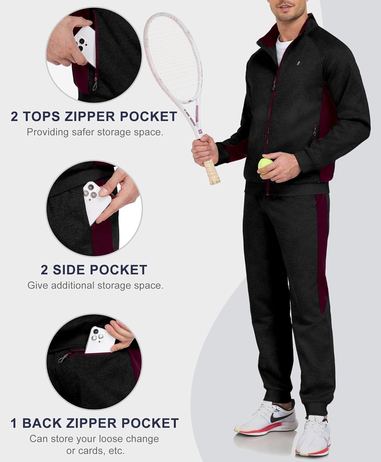 imageLittle Donkey Andy Mens Tracksuit Sweatsuits 2 Piece Set Athletic Jogging Elasticity Full Zip Sets Sweat Track Suits for MenGathered Leg Black