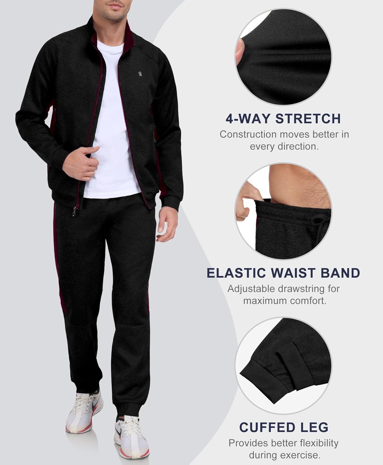 imageLittle Donkey Andy Mens Tracksuit Sweatsuits 2 Piece Set Athletic Jogging Elasticity Full Zip Sets Sweat Track Suits for MenGathered Leg Black