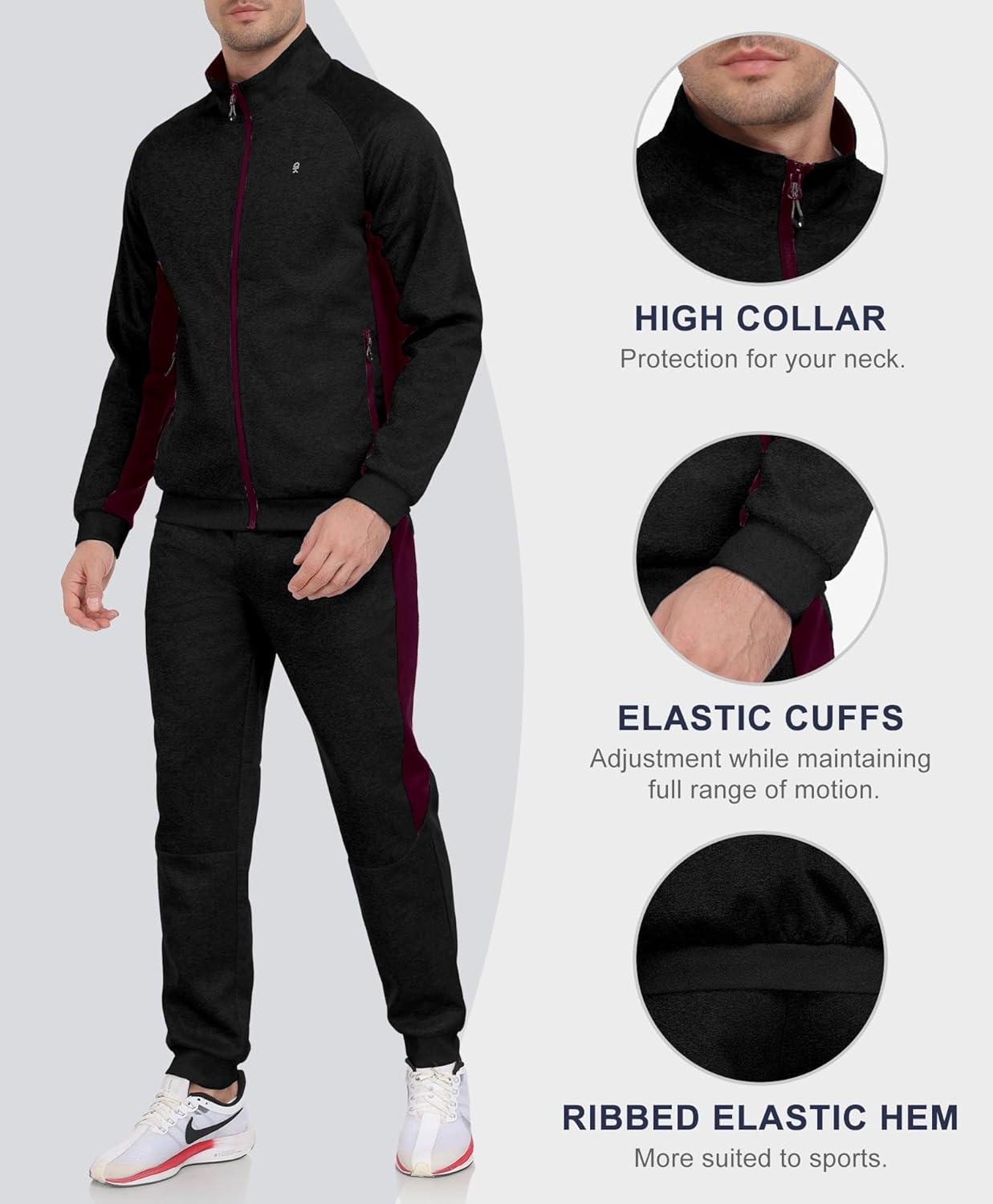 imageLittle Donkey Andy Mens Tracksuit Sweatsuits 2 Piece Set Athletic Jogging Elasticity Full Zip Sets Sweat Track Suits for MenGathered Leg Black