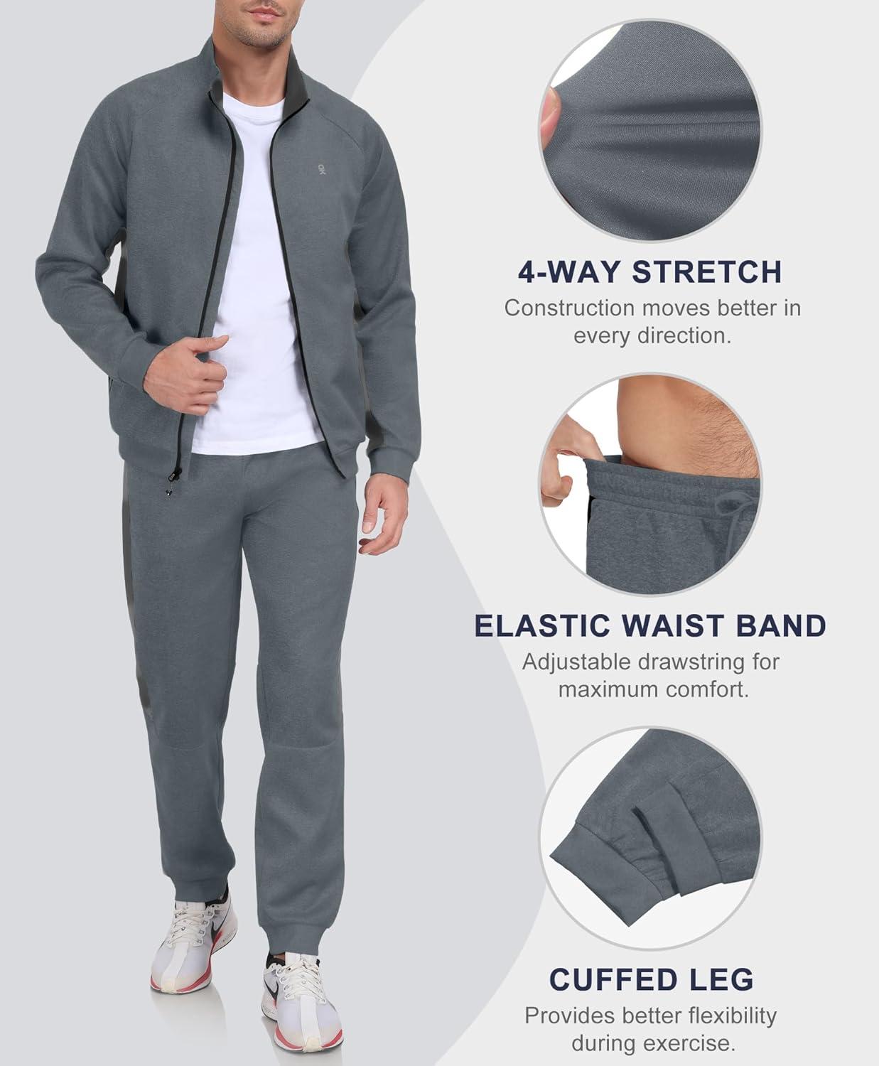 imageLittle Donkey Andy Mens Tracksuit Sweatsuits 2 Piece Set Athletic Jogging Elasticity Full Zip Sets Sweat Track Suits for MenGathered Leg Deep Gray