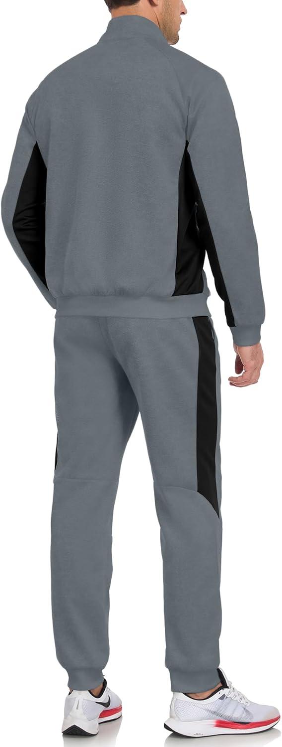 imageLittle Donkey Andy Mens Tracksuit Sweatsuits 2 Piece Set Athletic Jogging Elasticity Full Zip Sets Sweat Track Suits for MenGathered Leg Deep Gray