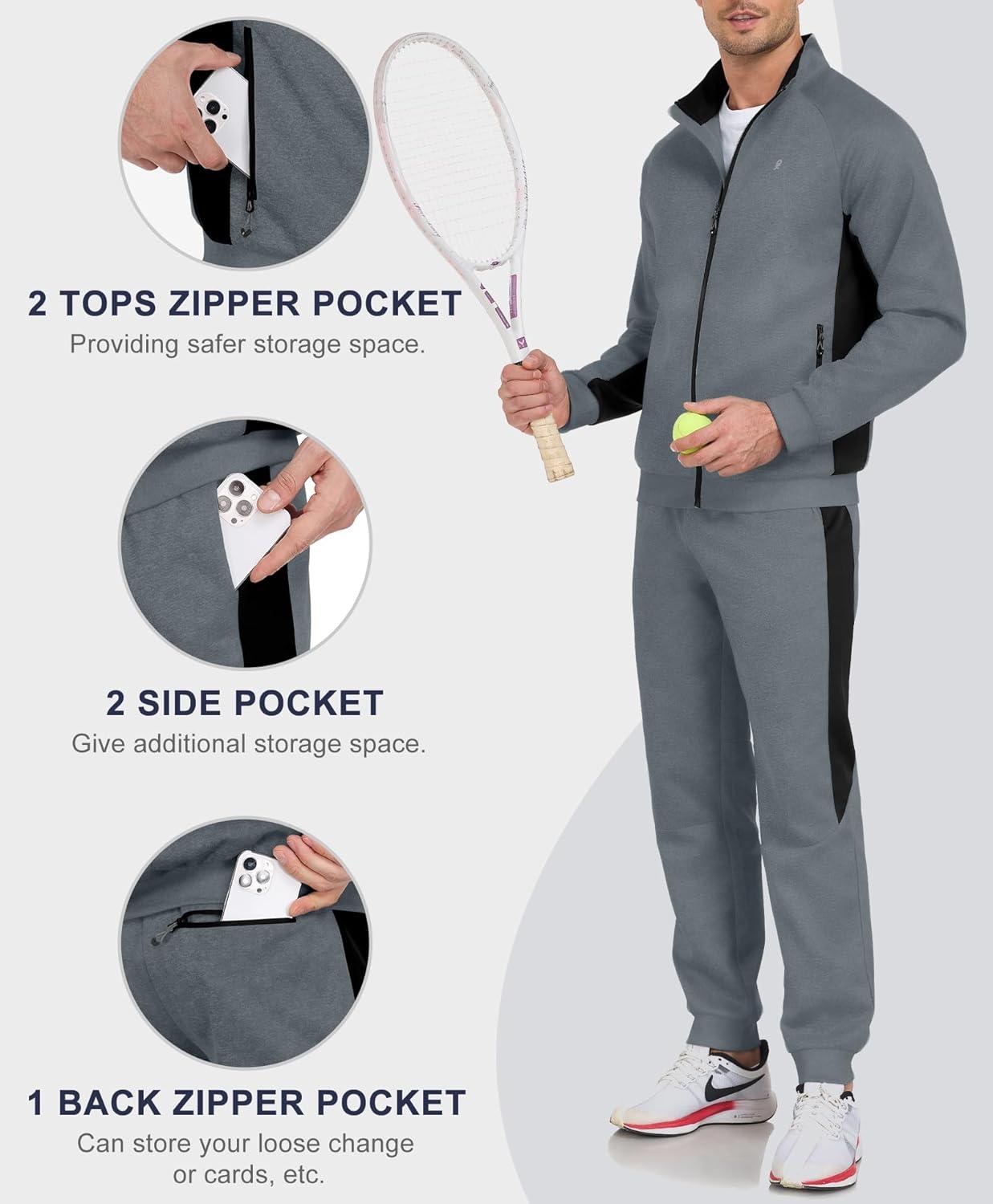 imageLittle Donkey Andy Mens Tracksuit Sweatsuits 2 Piece Set Athletic Jogging Elasticity Full Zip Sets Sweat Track Suits for MenGathered Leg Deep Gray