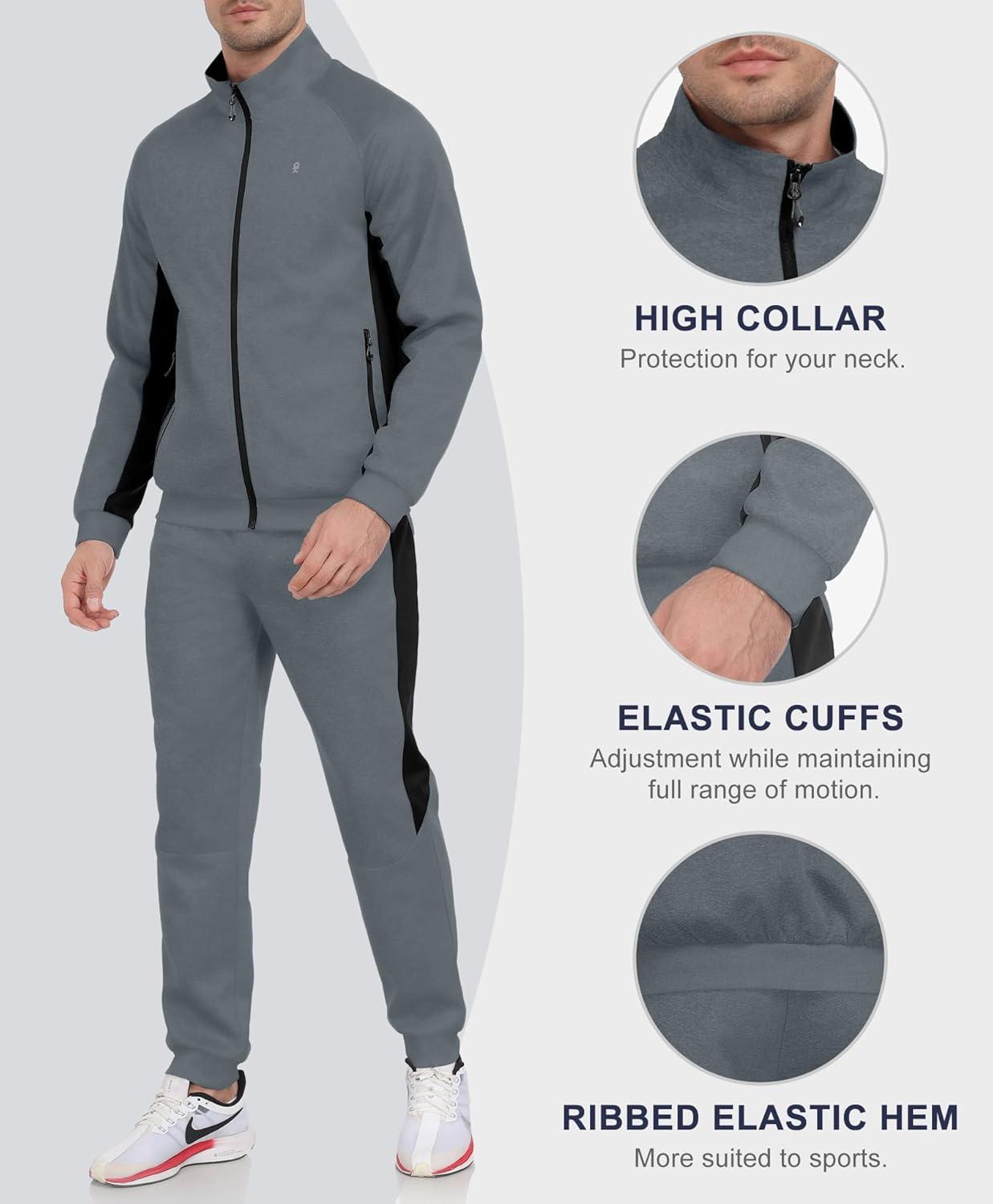 imageLittle Donkey Andy Mens Tracksuit Sweatsuits 2 Piece Set Athletic Jogging Elasticity Full Zip Sets Sweat Track Suits for MenGathered Leg Deep Gray