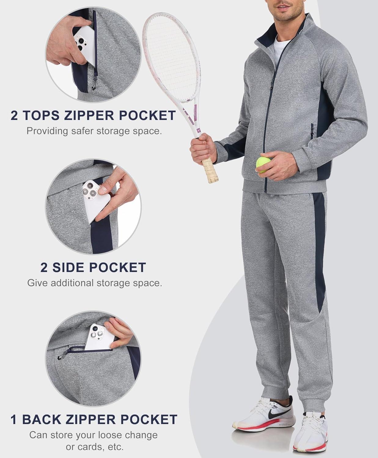 imageLittle Donkey Andy Mens Tracksuit Sweatsuits 2 Piece Set Athletic Jogging Elasticity Full Zip Sets Sweat Track Suits for MenGathered Leg Light Gray