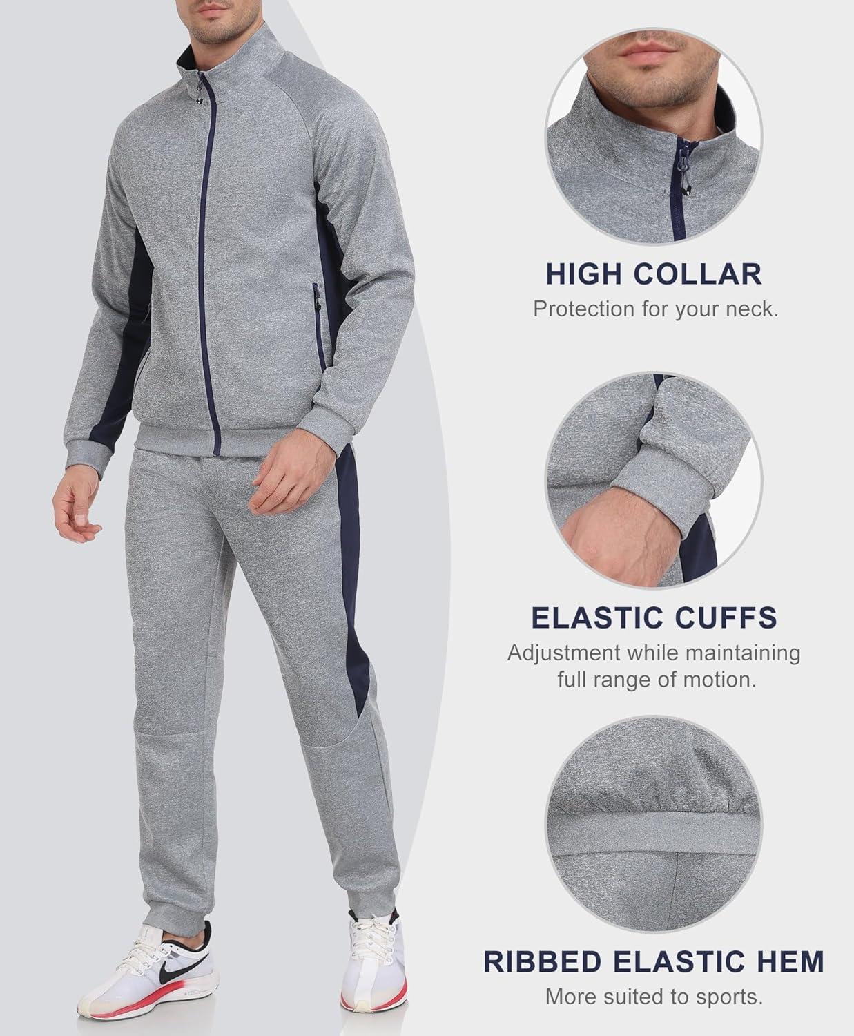 imageLittle Donkey Andy Mens Tracksuit Sweatsuits 2 Piece Set Athletic Jogging Elasticity Full Zip Sets Sweat Track Suits for MenGathered Leg Light Gray