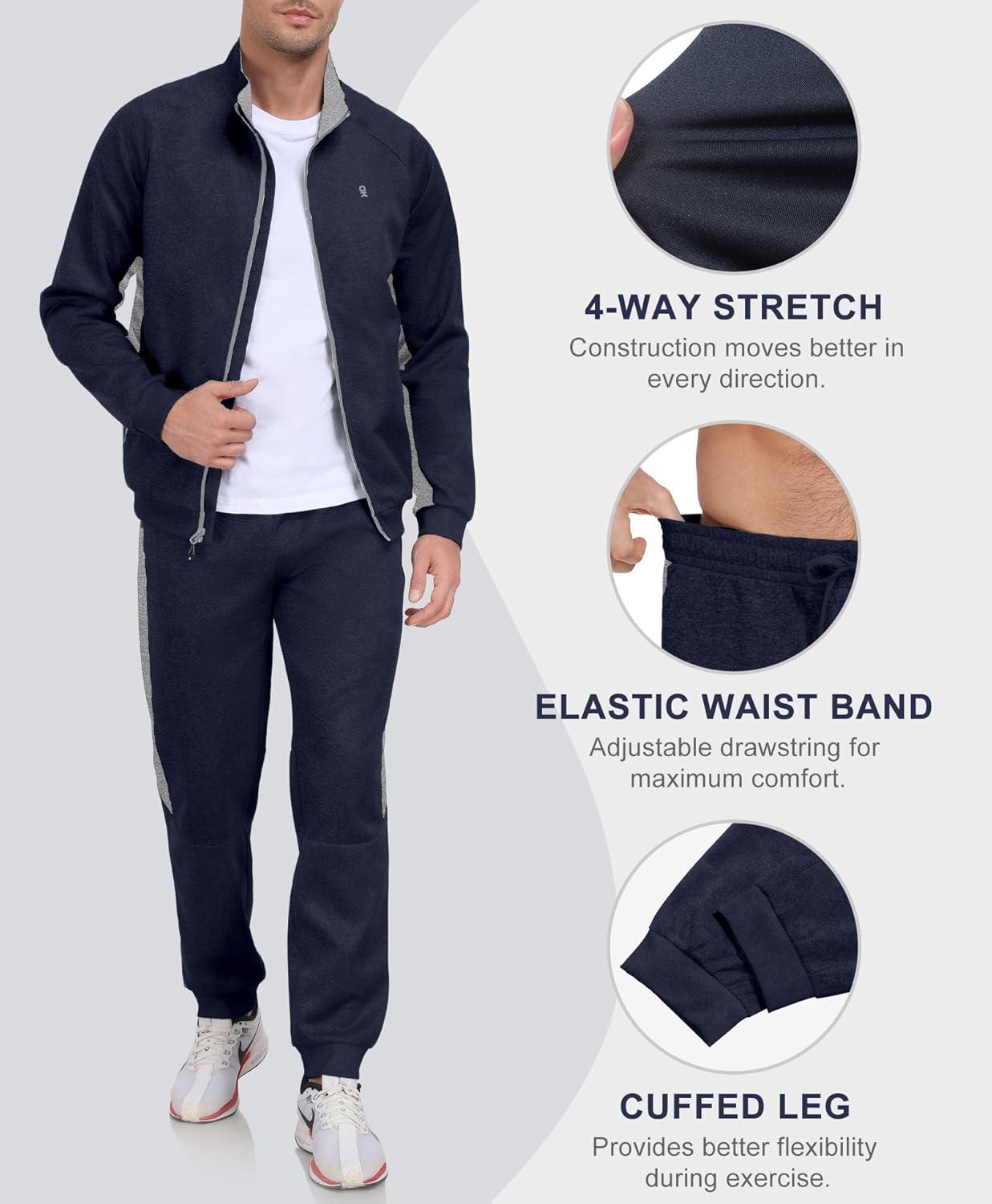 imageLittle Donkey Andy Mens Tracksuit Sweatsuits 2 Piece Set Athletic Jogging Elasticity Full Zip Sets Sweat Track Suits for MenGathered Leg Navy