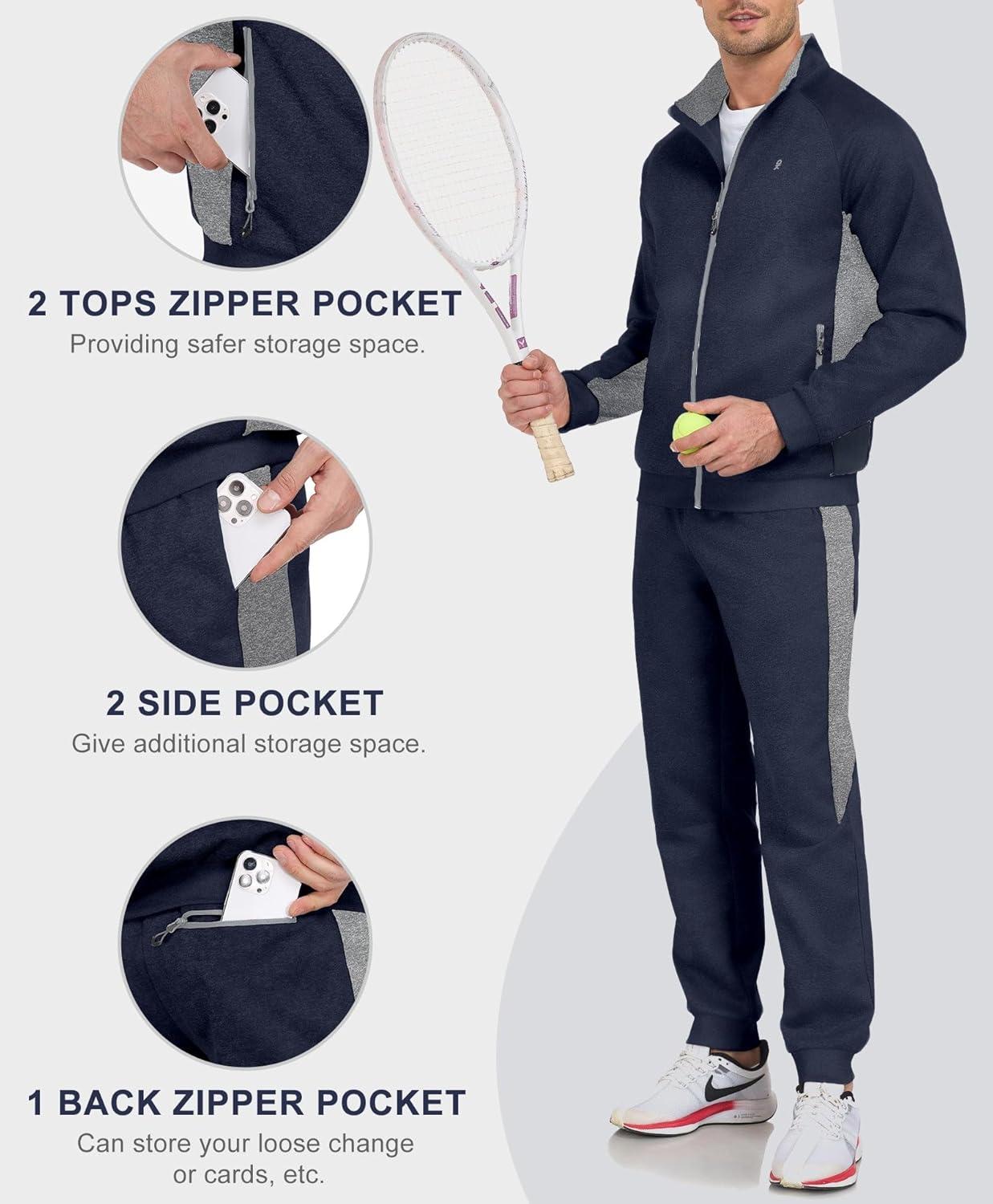 imageLittle Donkey Andy Mens Tracksuit Sweatsuits 2 Piece Set Athletic Jogging Elasticity Full Zip Sets Sweat Track Suits for MenGathered Leg Navy