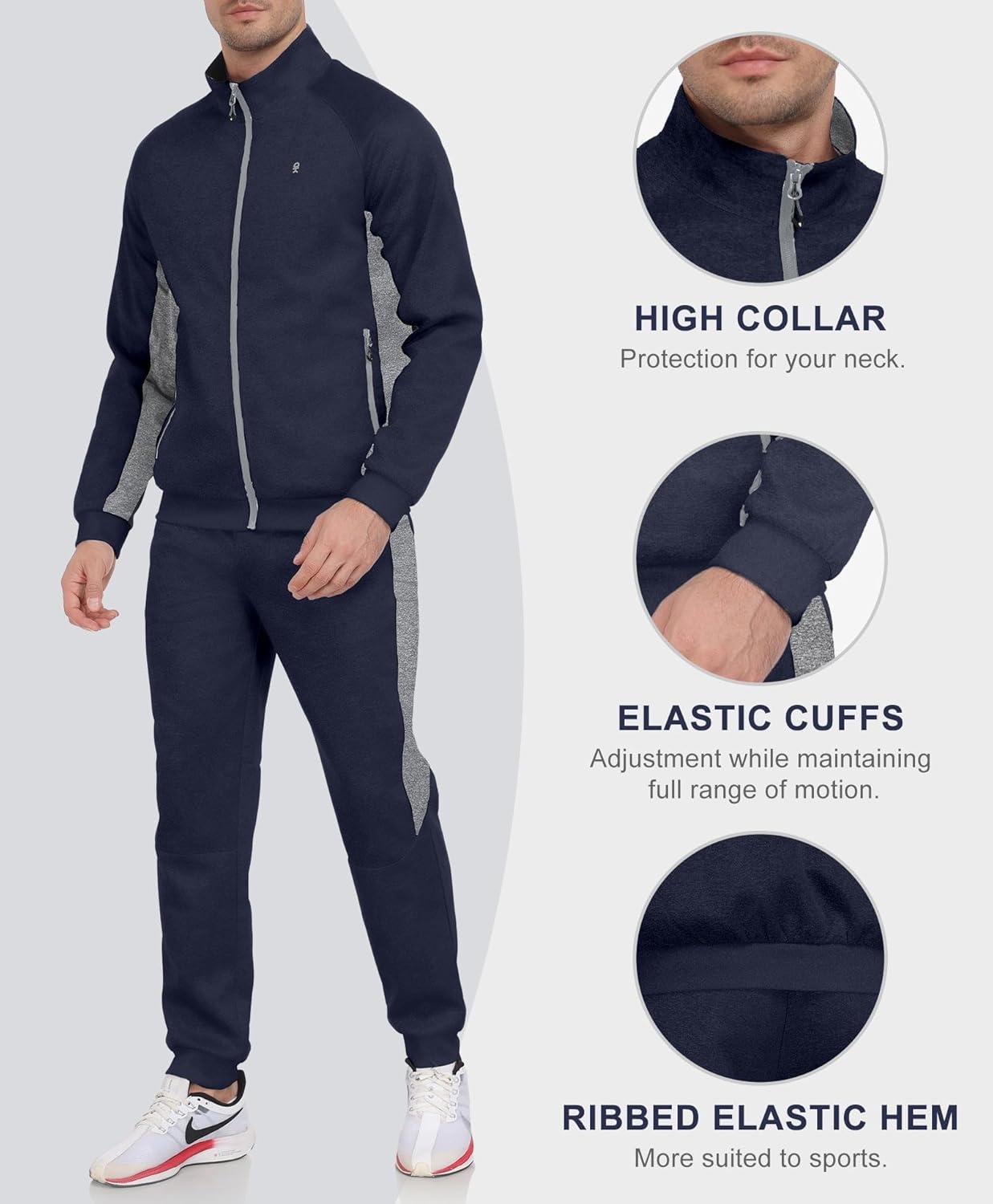 imageLittle Donkey Andy Mens Tracksuit Sweatsuits 2 Piece Set Athletic Jogging Elasticity Full Zip Sets Sweat Track Suits for MenGathered Leg Navy