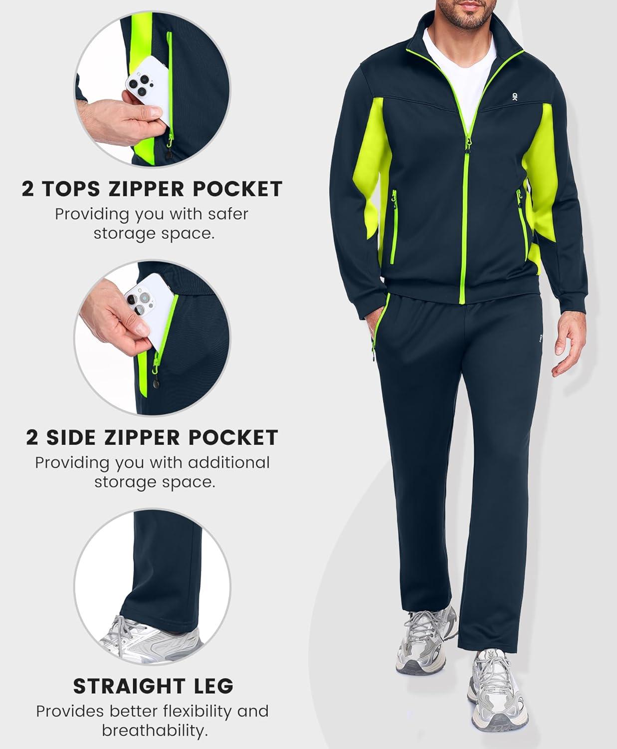 imageLittle Donkey Andy Mens Tracksuit Sweatsuits 2 Piece Set Athletic Jogging Elasticity Full Zip Sets Sweat Track Suits for MenStraight Leg Bluegreen