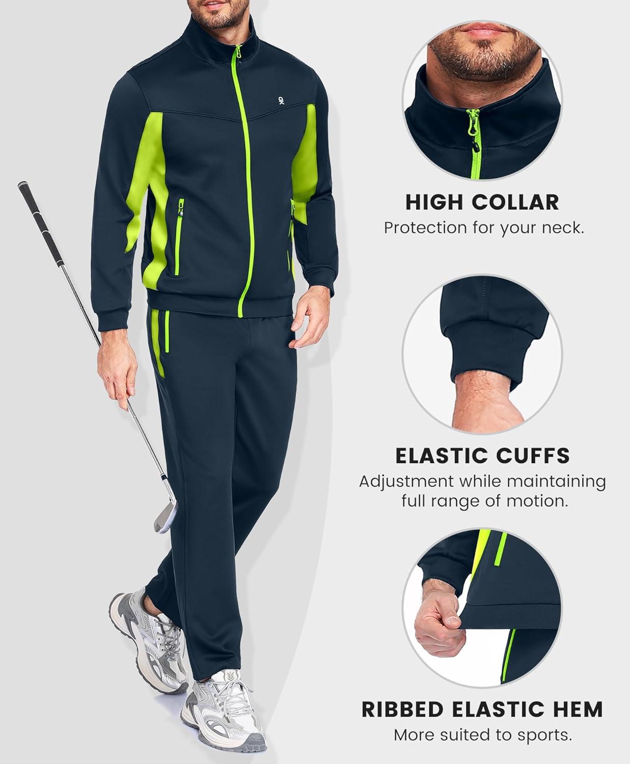 imageLittle Donkey Andy Mens Tracksuit Sweatsuits 2 Piece Set Athletic Jogging Elasticity Full Zip Sets Sweat Track Suits for MenStraight Leg Bluegreen